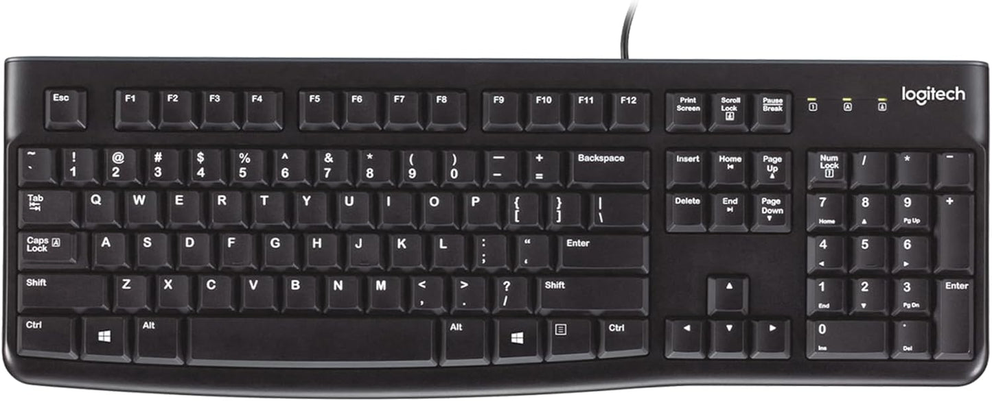 Black Logitech keyboard on a white background