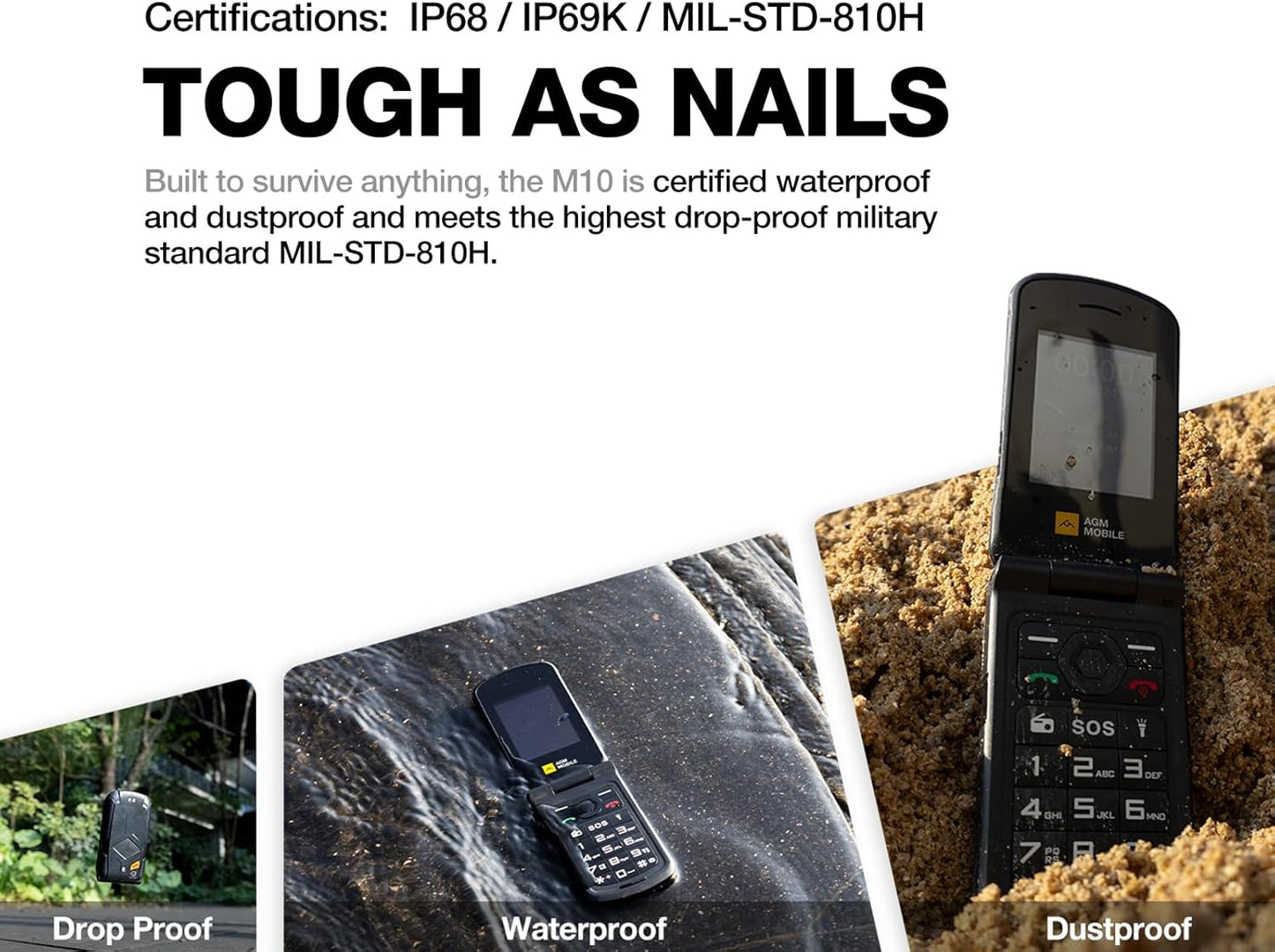 Téléphone à clapet basique et robuste AGM M10 Flip - Neuf