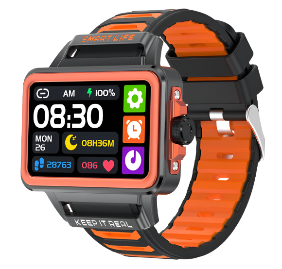 Montre intelligente de 1,57 pouces avec écran tactile carré HD (noir/rouge)