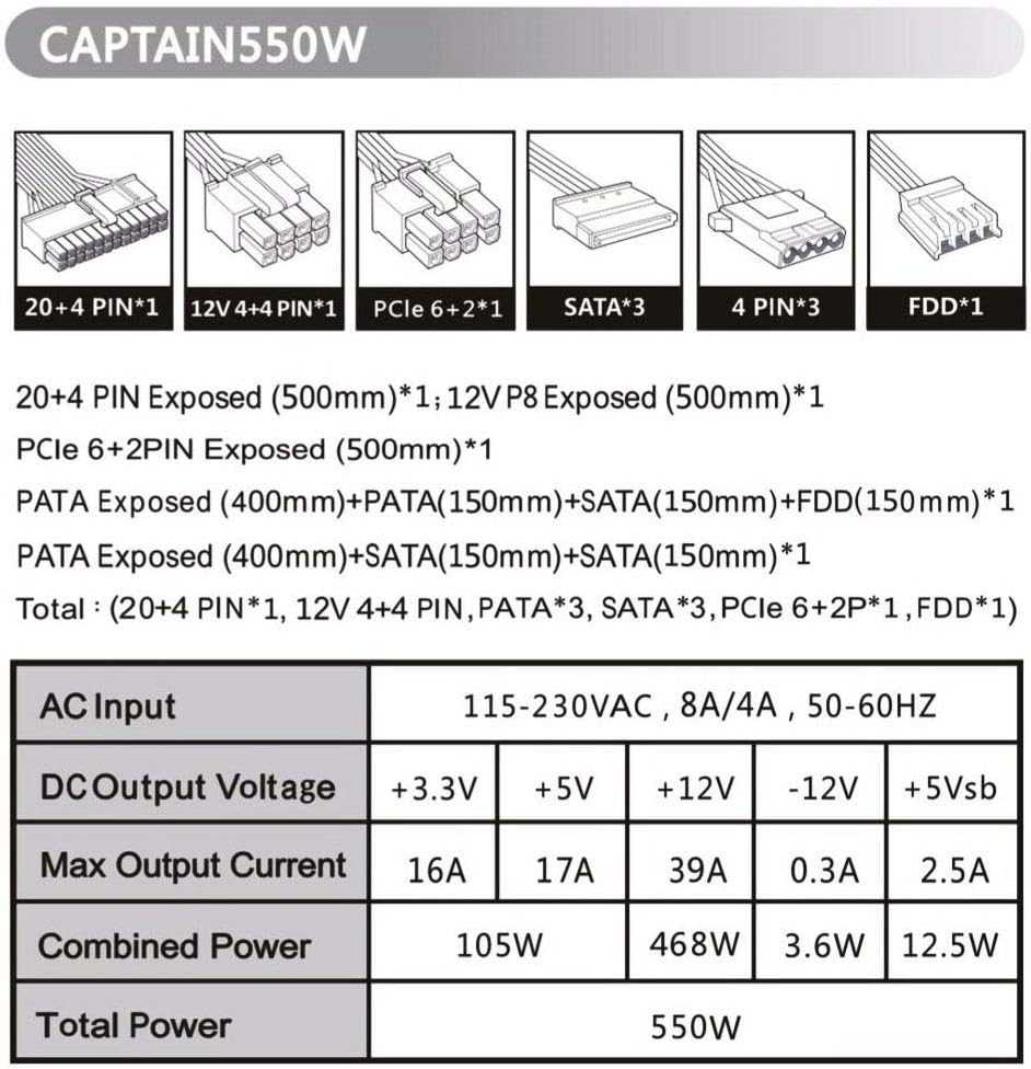 Apevia CAPTAIN550 550w Power Supply