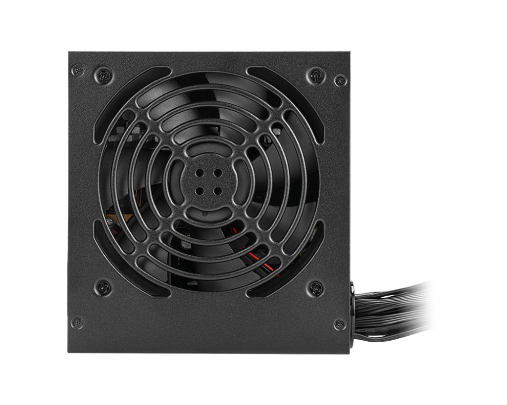 Black computer fan with visible wiring on a white background