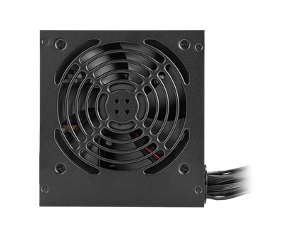 Black computer fan with visible wiring on a white background