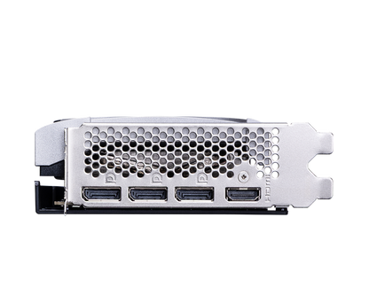 Computer graphics card with multiple ports on a white background