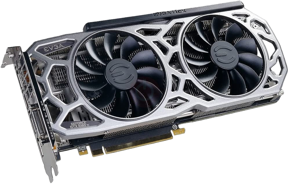 EVGA graphics card with dual fans on a white background