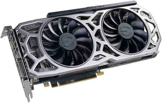 EVGA graphics card with dual fans on a white background