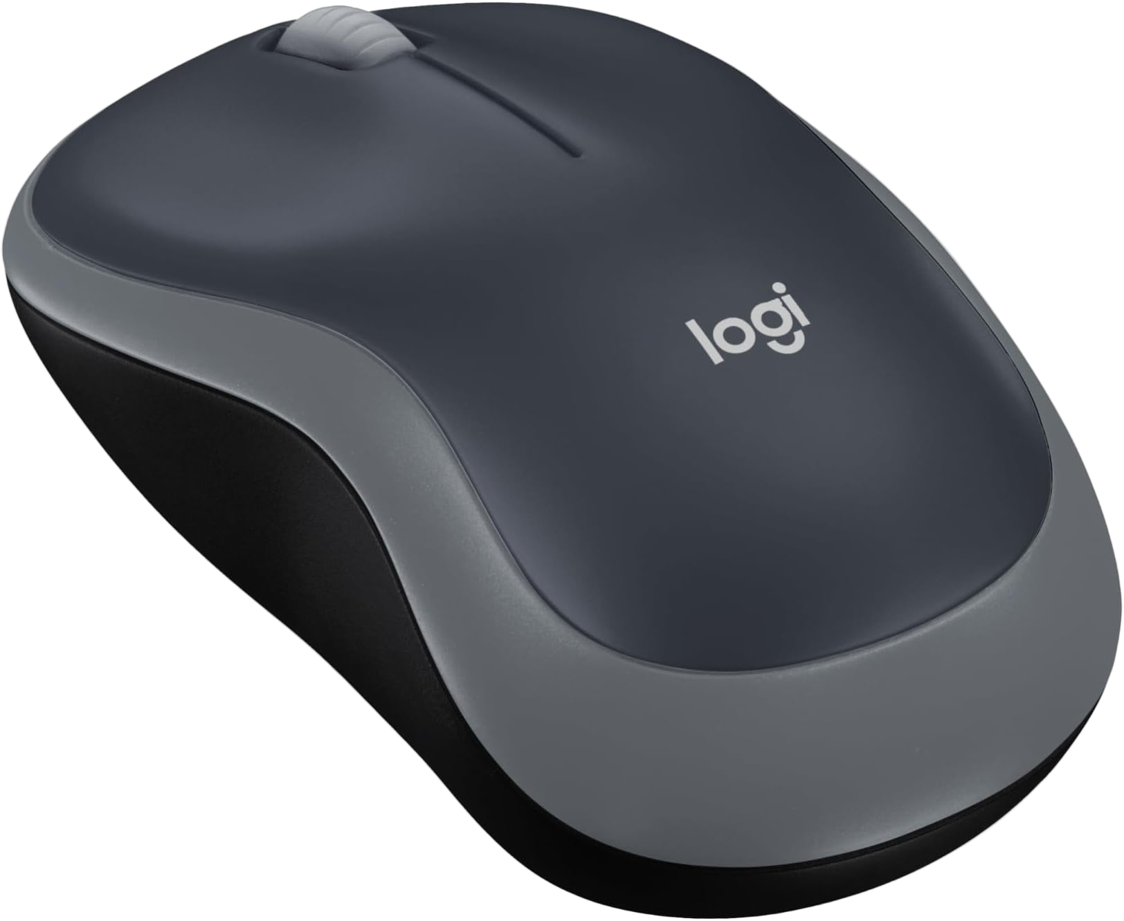 Gray computer mouse with Logitech logo on a white background