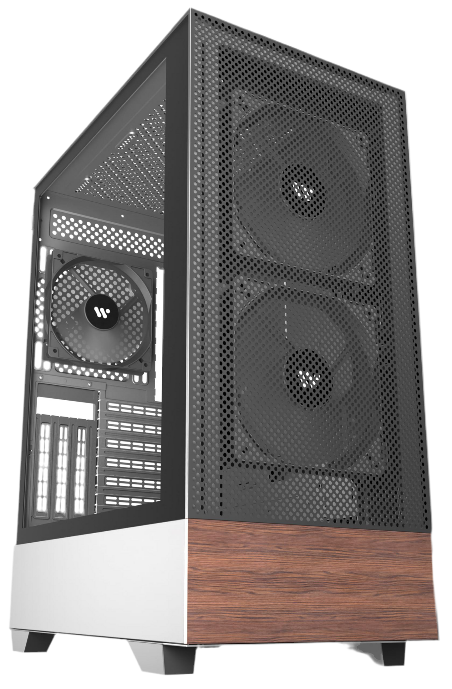 Caja para PC Kediers Mid Tower de madera de nogal con estampado 