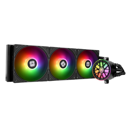RGB cooling system with three fans and a control panel on a white background