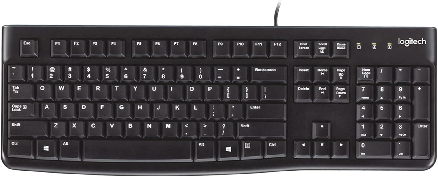 Black Logitech keyboard on a white background