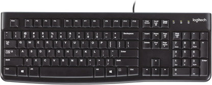 Black Logitech keyboard on a white background