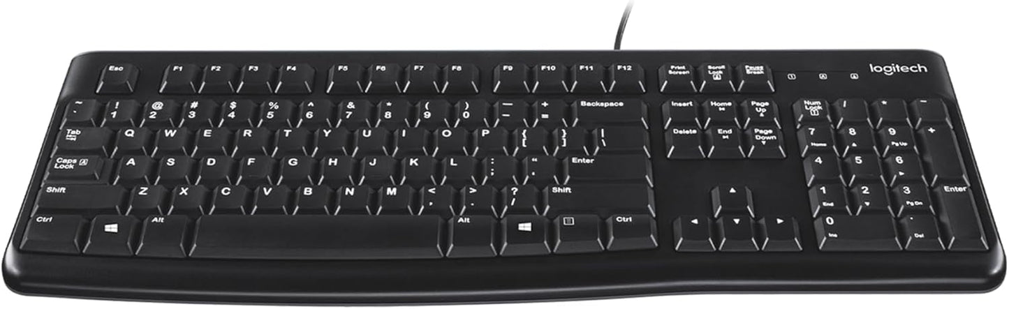 Black Logitech keyboard on a white background
