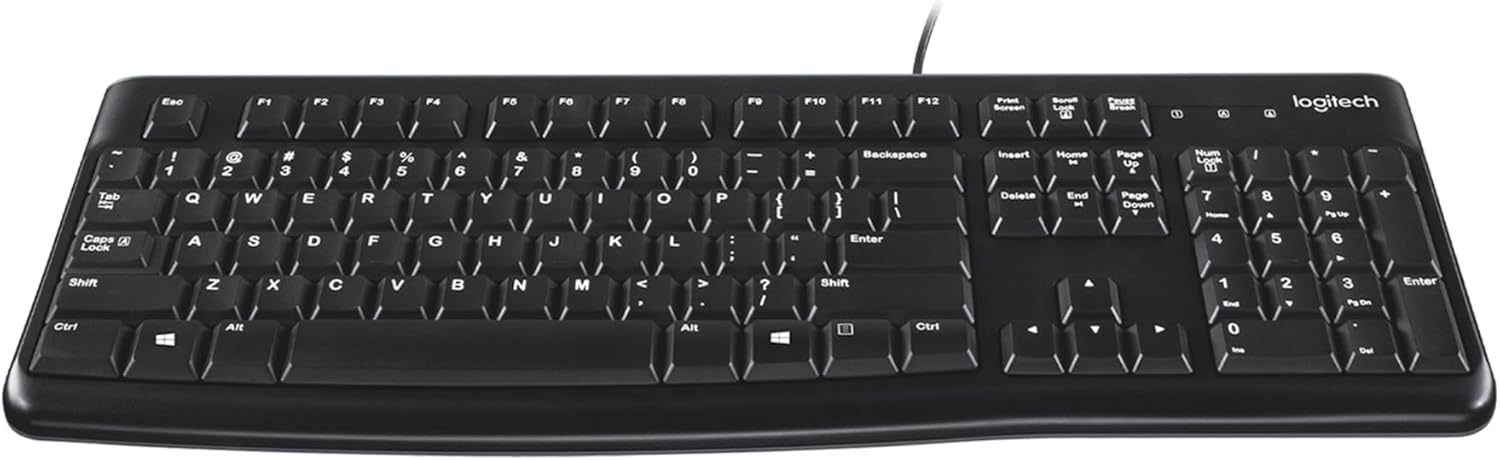 Black Logitech keyboard on a white background