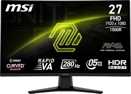 MSI gaming monitor with specifications on a black background