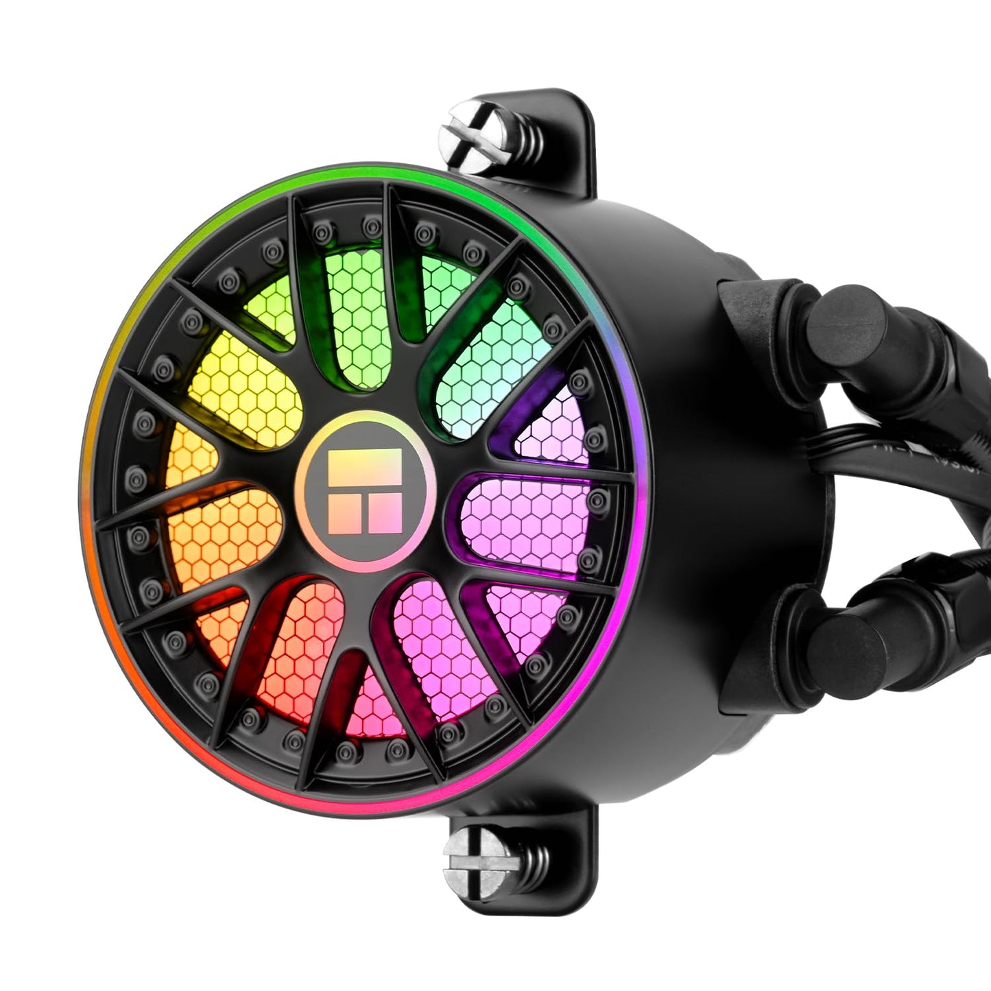 Colorful light effect wheel with honeycomb design on a white background