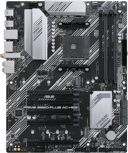 Asus Prime B550-Plus AC mesh motherboard on a black background
