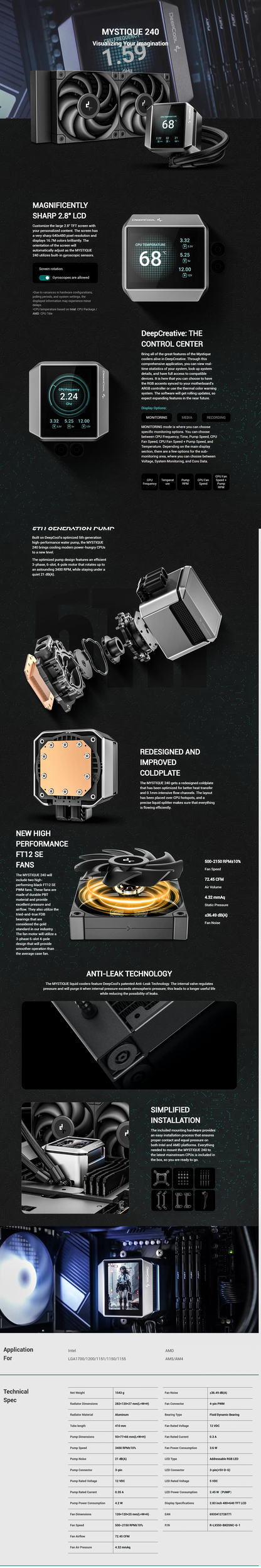 Deepcool MYSTIQUE 240mm LCD Screen 5th Gen AIO Liquid Cooler