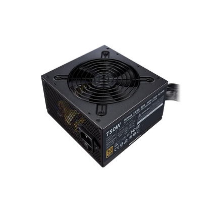 Computer power supply unit with fan on a white background