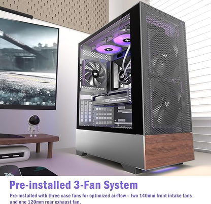 Caja para PC Kediers Mid Tower de madera de nogal con estampado 