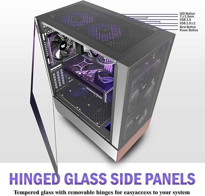 Caja para PC Kediers Mid Tower de madera de nogal con estampado 