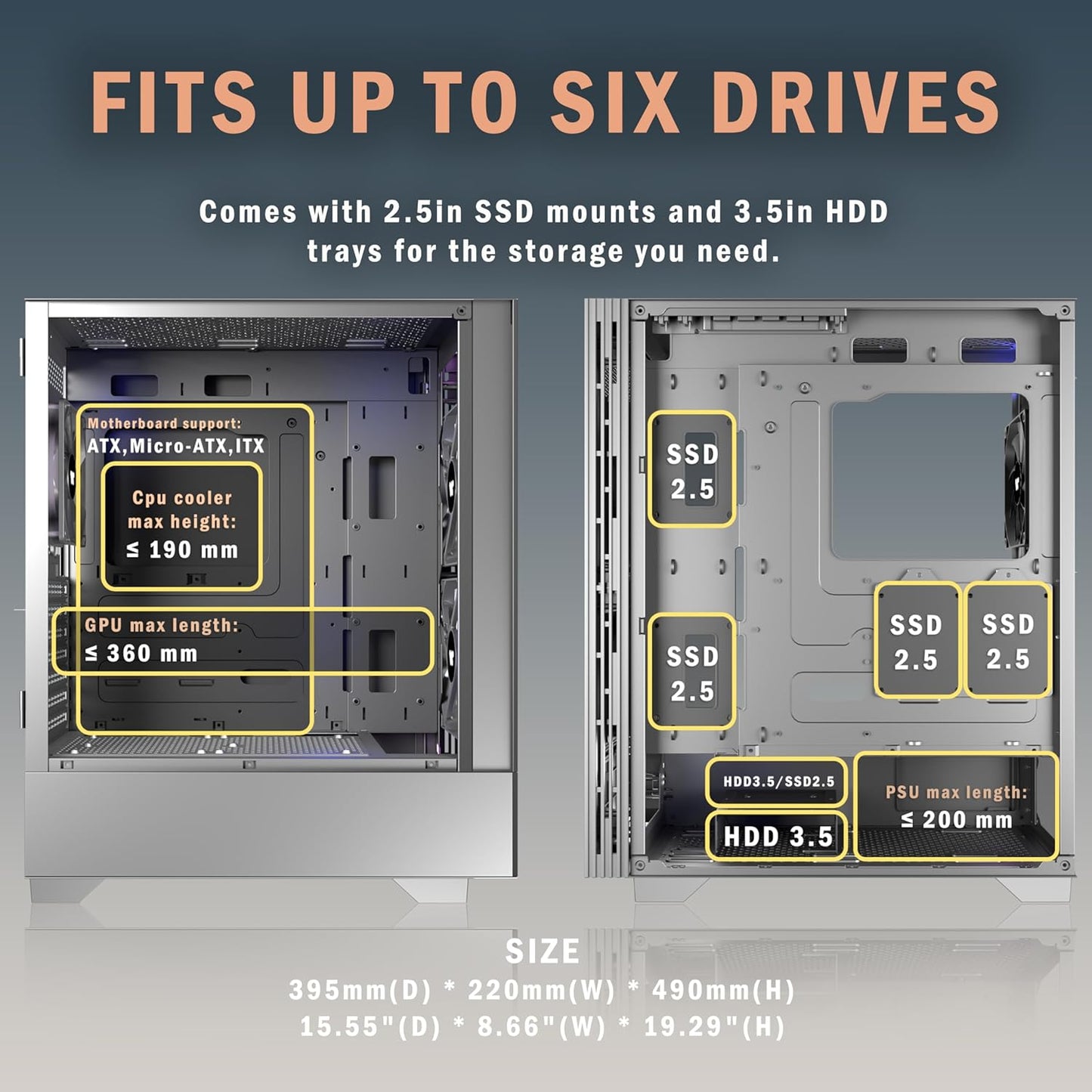 Caja para PC Kediers Mid Tower de madera de nogal con estampado 