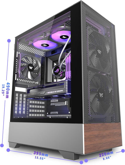 Caja para PC Kediers Mid Tower de madera de nogal con estampado 