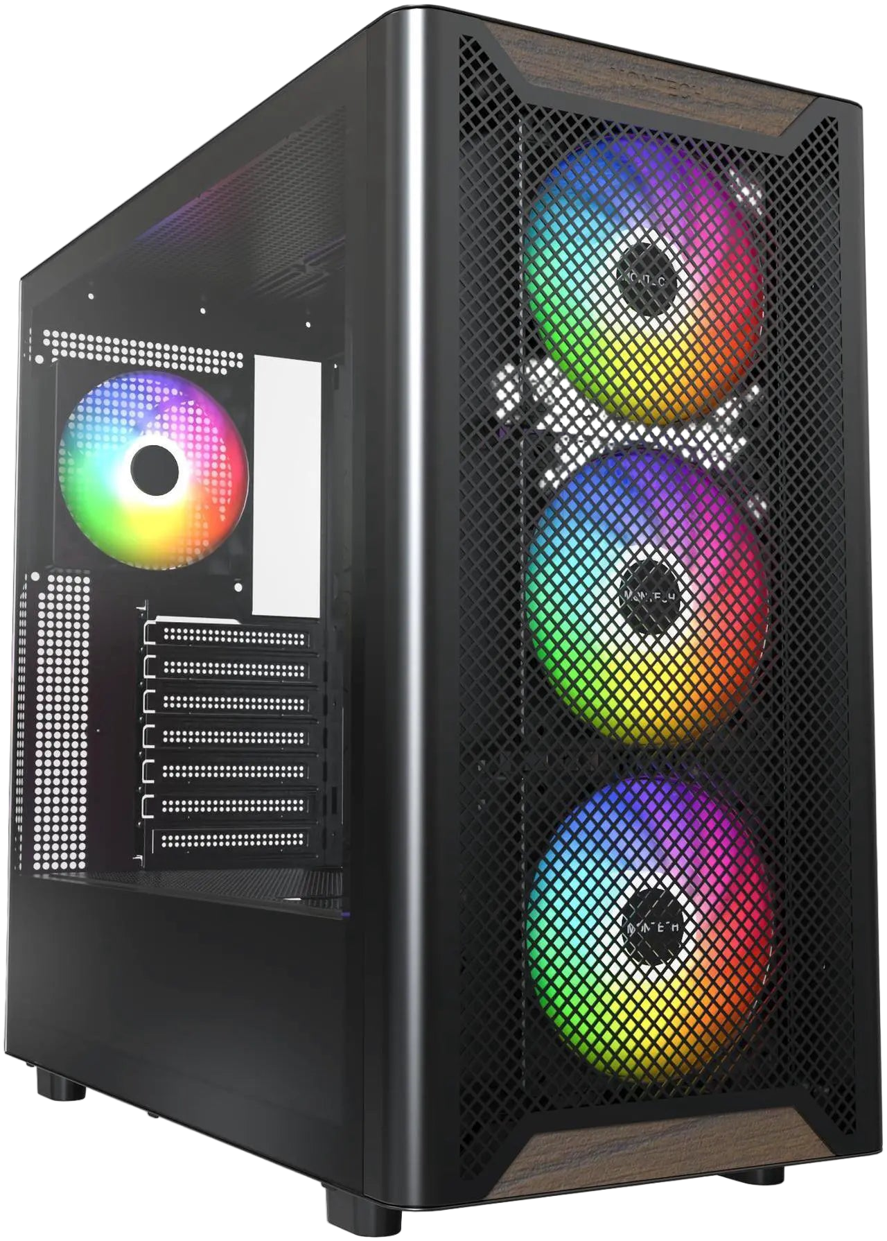 MONTECH XR Wood, frontal de nogal negro auténtico, chasis ATX de torre media para juegos de PC