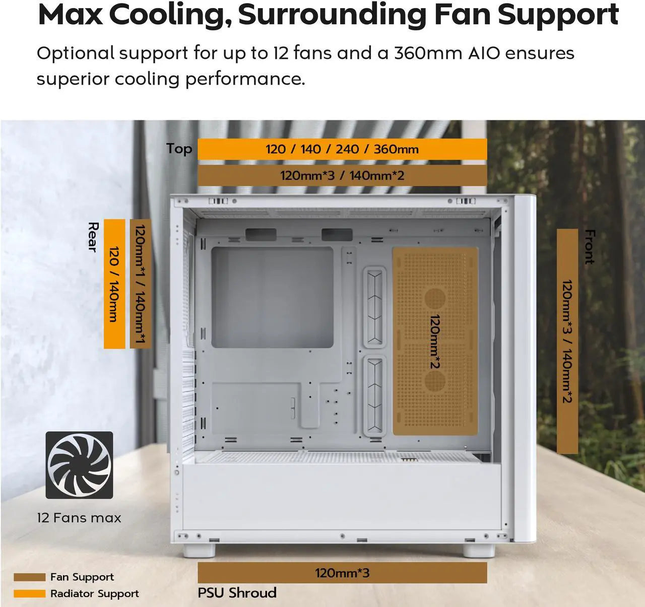 MONTECH XR Wood, frontal de nogal negro auténtico, chasis ATX de torre media para juegos de PC