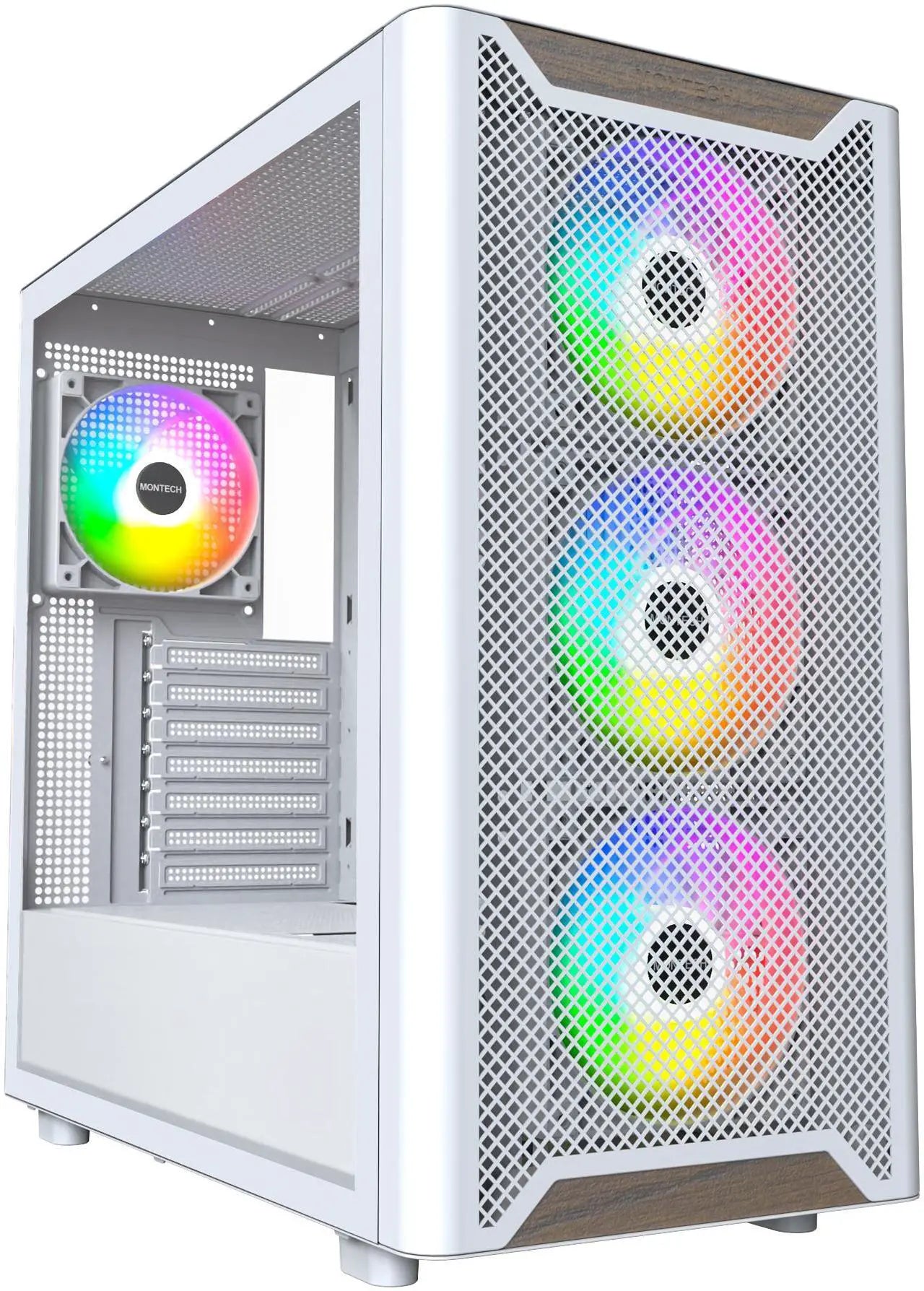 MONTECH XR Wood, frontal de nogal negro auténtico, chasis ATX de torre media para juegos de PC