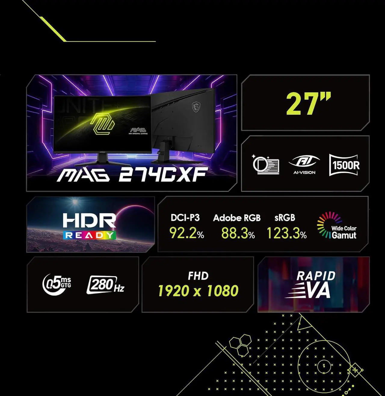 Monitor curvo para juegos MSI MAG 274CXF de 27" FHD y 280 Hz