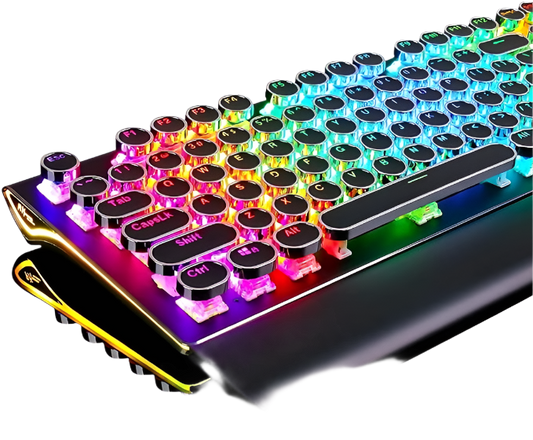 Clavier de jeu mécanique rétro de style machine à écrire RK ROYAL KLUDGE S108 avec interrupteur bleu filaire - Noir 