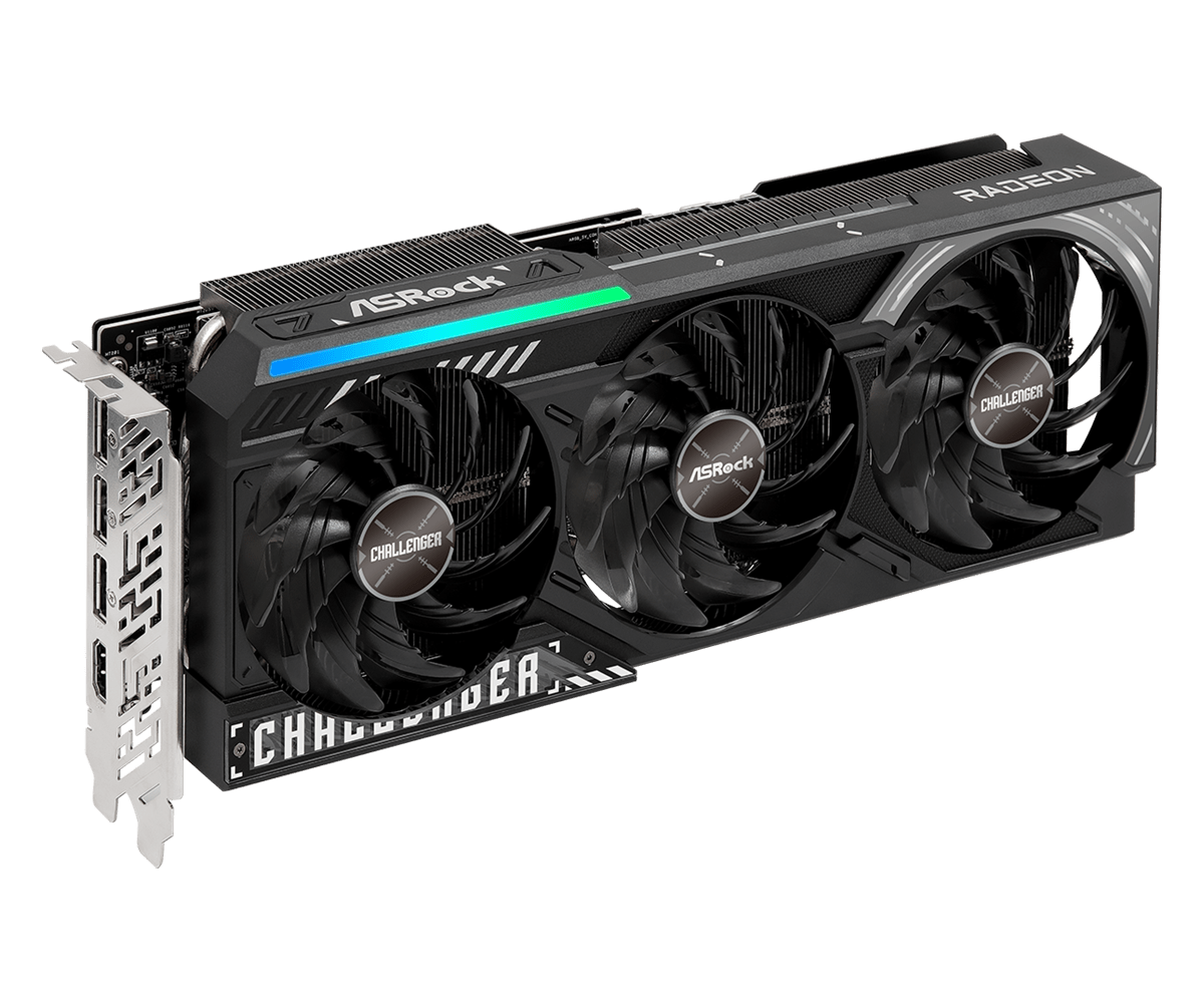 ASRock graphics card with three fans on a white background
