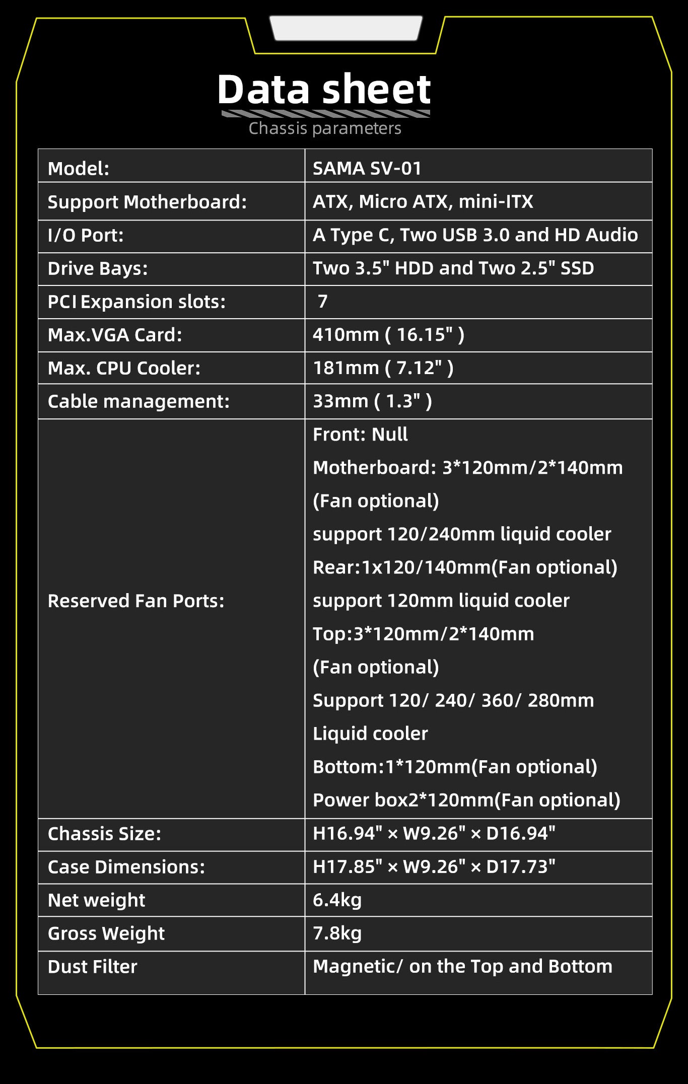 SAMA SV0, ATX Mid Tower Gaming PC Case with 4 Fans