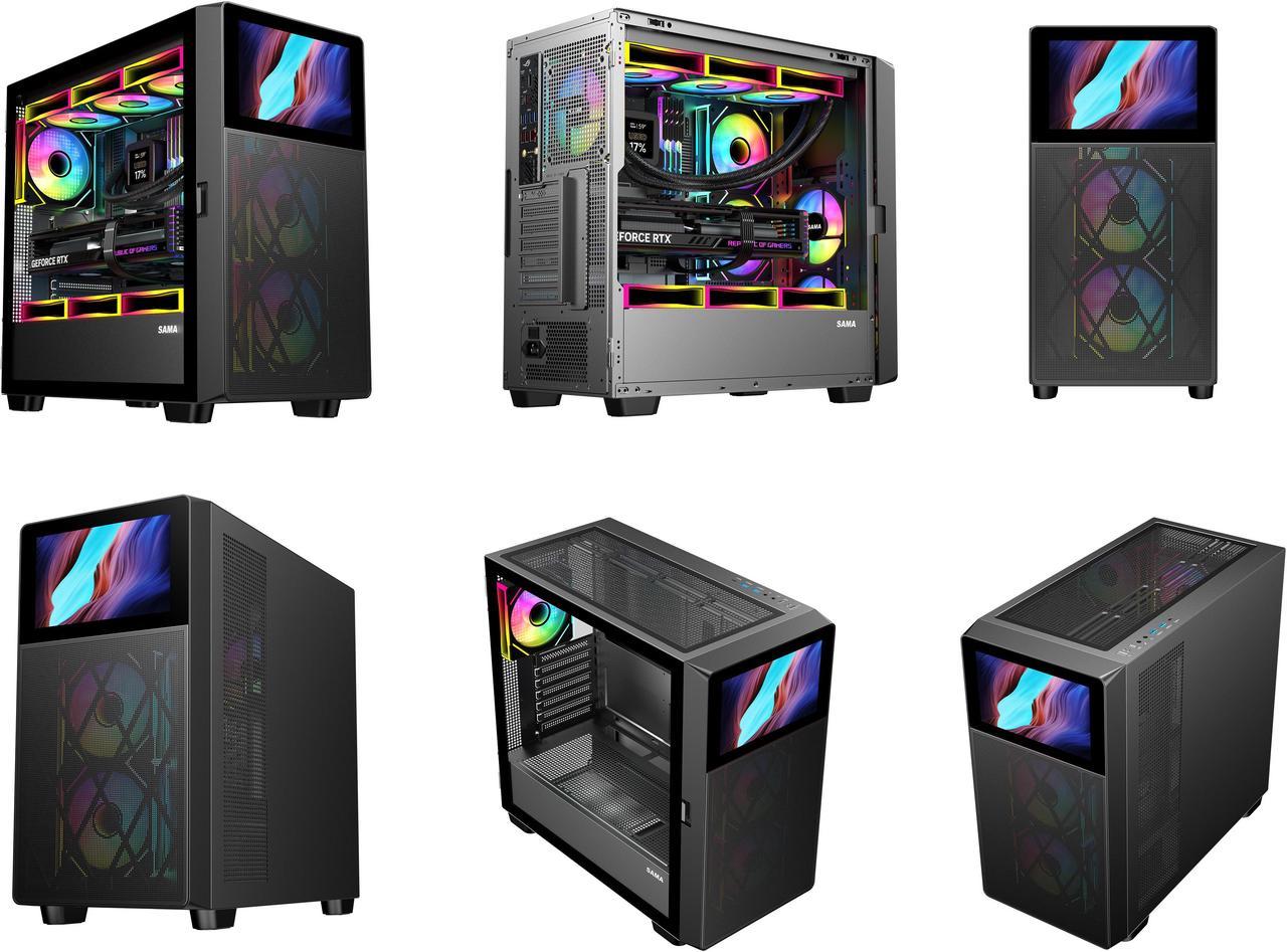 SAMA V-play ATX Mid Tower Case with Built In LCD Screen