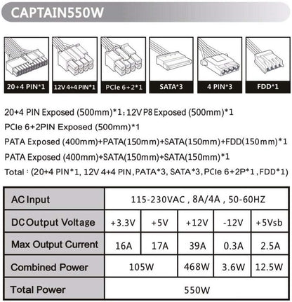 Apevia CAPTAIN550 550w Power Supply